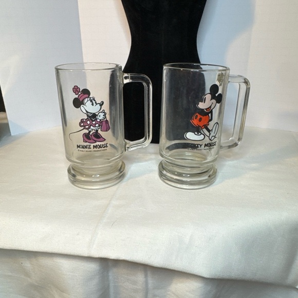Disney Mugs MICKEY And MINNIE MOUSE GLASS ROOT BEER MUG Set Of 2  5.5” - Picture 7 of 9